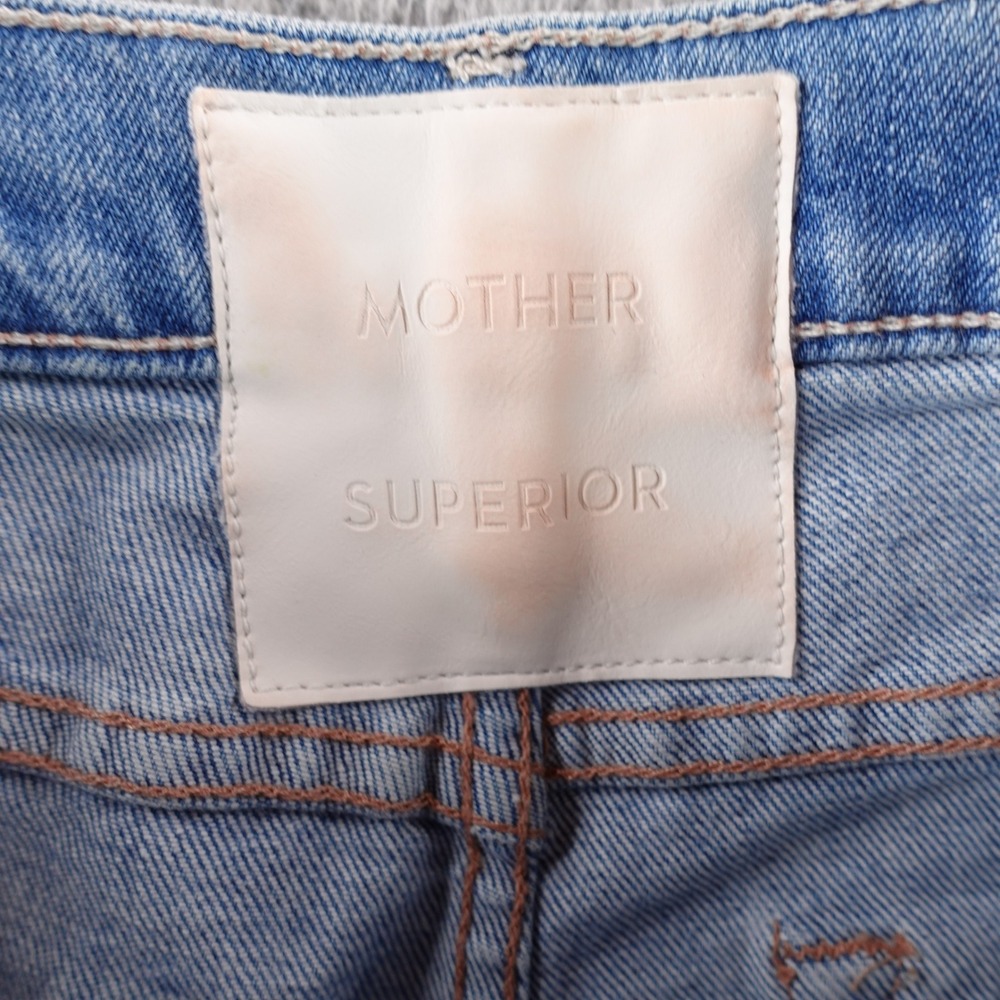 Mother The Dutchie Chew Short Women 28 Blue Floral Embroidered Distressed Denim - Picture 3 of 10